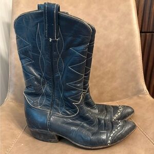 Tony lama vintage dark cowboy western pointed toe boots stylish size 7.5